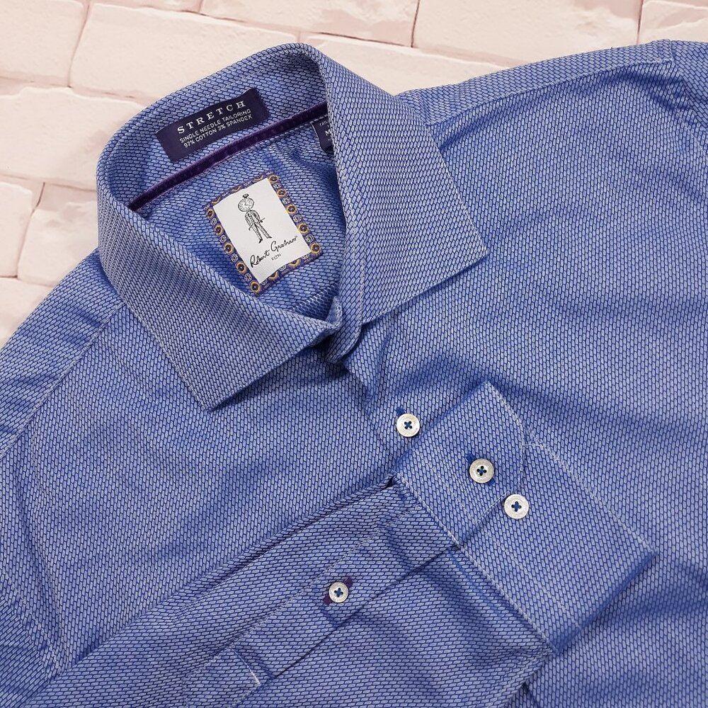 Robert Graham Stretch Button Up Shirt Mens Size M / L 16 Blue Performance